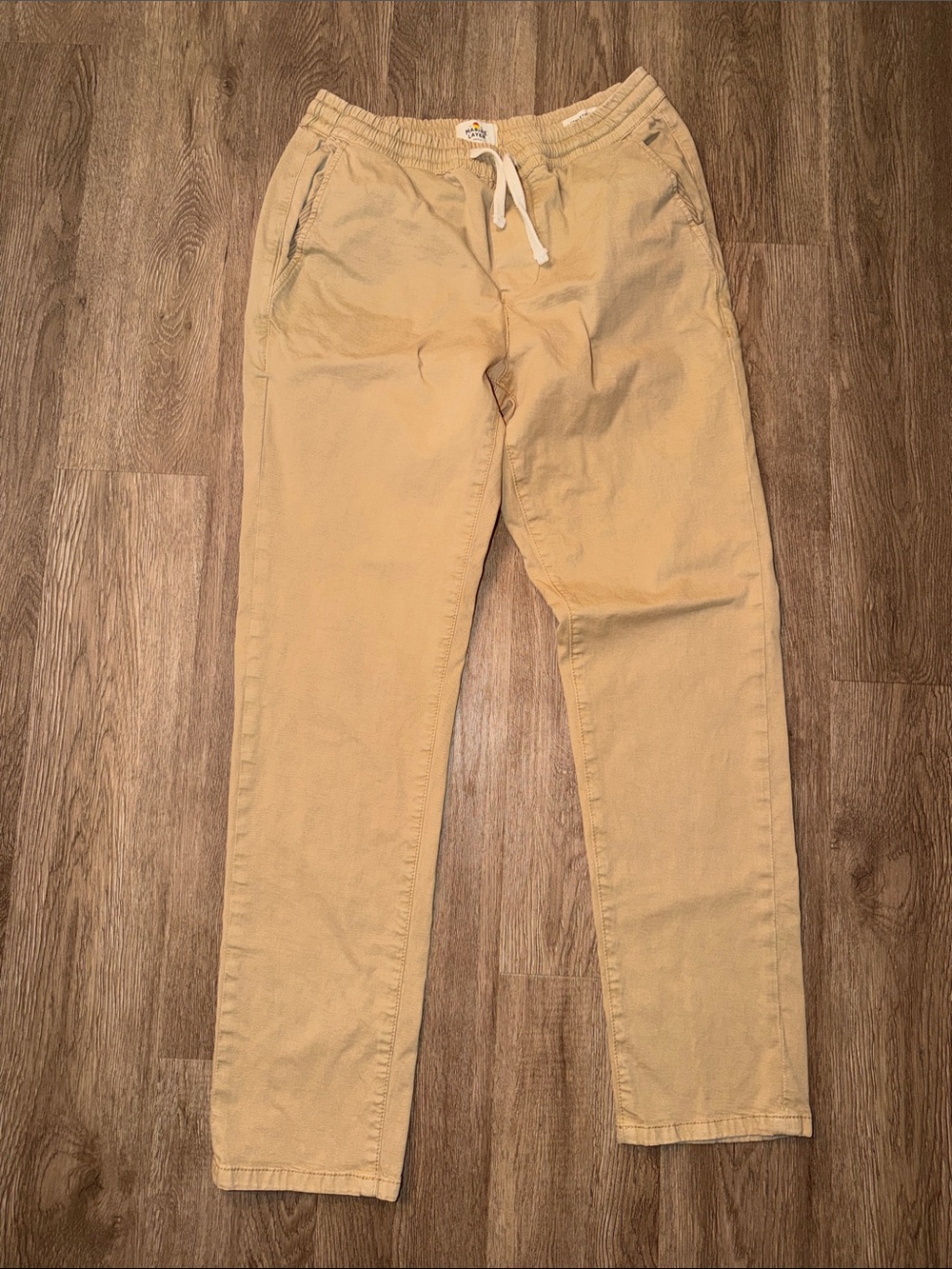 Marine Layer Elastic Waist Drawstring Pants Khaki Athletic Fit Straight Sz Small